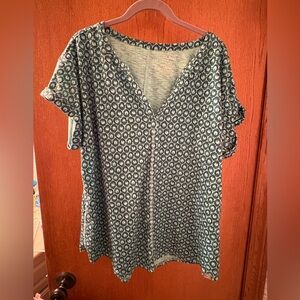 L.L. Bean Streamside Teal Patterned Top Tribal XL Women’s Storm